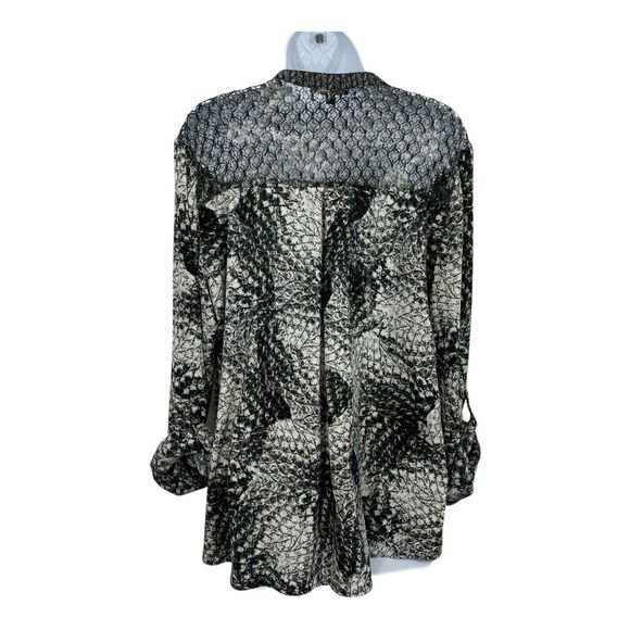 Alberto Makali roll tab Tunic top size XL Crochet Back black Gray Pattern Chiffo - Picture 2 of 12